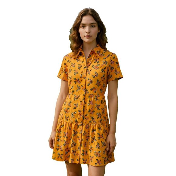 Donna Morgan Collared High Neck Button Down Folded Short Sleeve size 8 - Picture 13 of 13